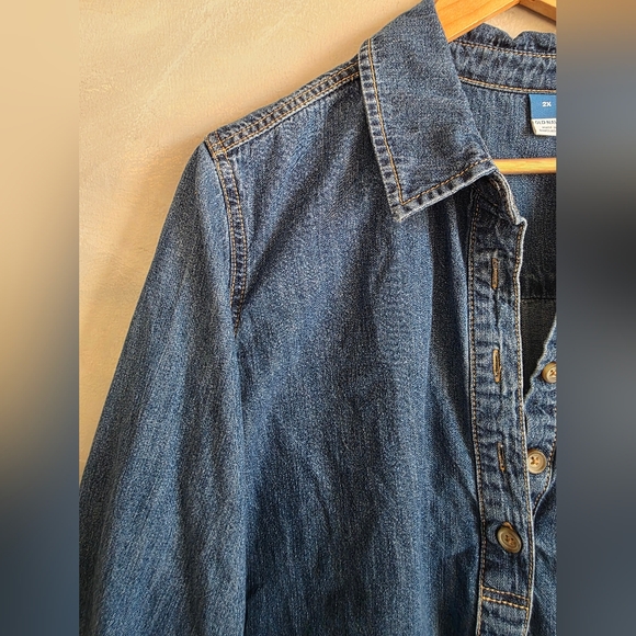 Old Navy Denim Shirt Dress Chore Pockets Popover Henley Sz 2X - Picture 5 of 10